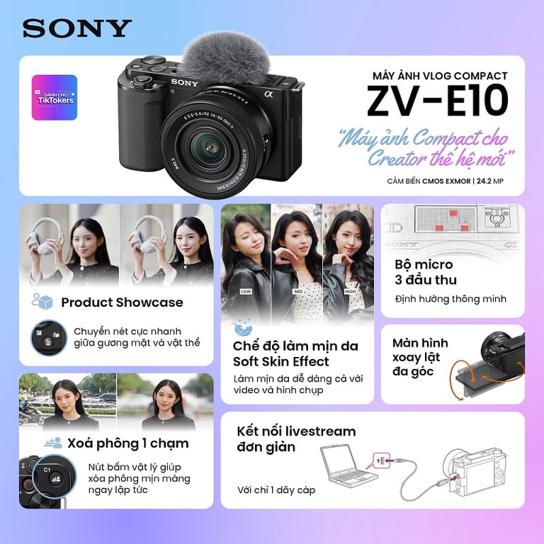 Máy ảnh Sony ZV-E10K / ZV-E10 Kit 16-50mm F3.5-5.6 OSS II - Ảnh 2